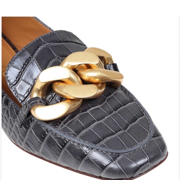Tory Burch Black Croc Loafers with Gold Chain Accent - Picture 8 of 8